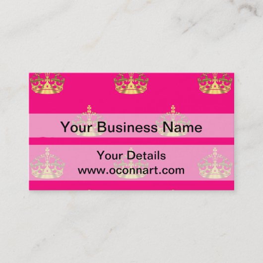 Roze en gouden kroonpatroon visitekaartje (Voorkant)