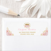 Roze en gouden kroonprinses Blush Floral Etiket (Insitu)