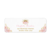 Roze en gouden kroonprinses Blush Floral Etiket (Voorkant)