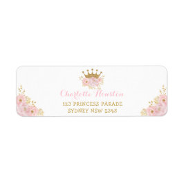 Roze en gouden kroonprinses Blush Floral Etiket