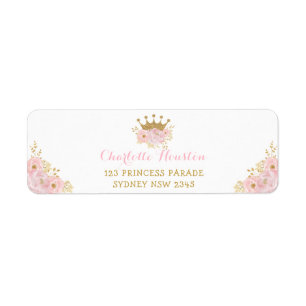 Roze en gouden kroonprinses Blush Floral Etiket