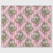 Roze en gouden kunst Deco Wijn Cadeaupapier (Vlak)