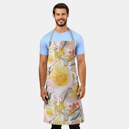  Roze en Gouden Kust Banksia Bloemen Schort (Gedragen)