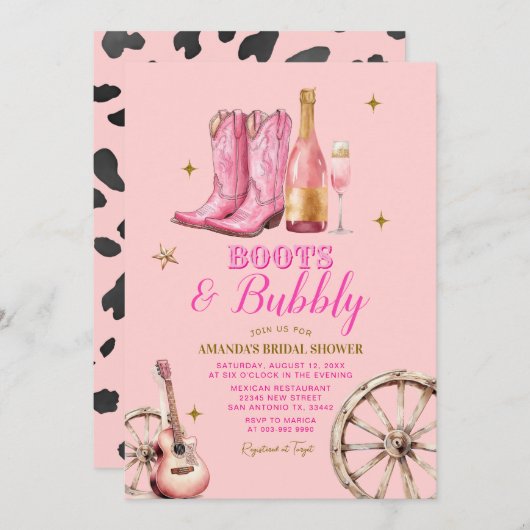 Roze en gouden laarzen en bubbelig Vrijgezellenfee Kaart (Voorkant / Achterkant)