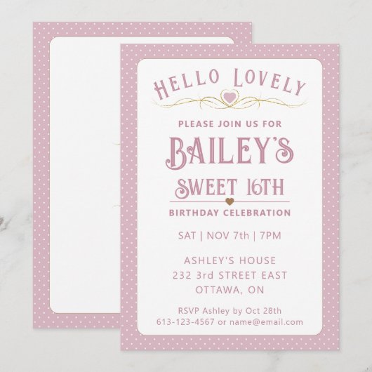  Roze en Gouden Lief 16e Verjaardag Kaart (Voorkant / Achterkant)