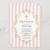 Roze en gouden Lijst Eerste Heilige Communie Kaart (Voorkant / Achterkant)