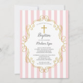 Roze en gouden Lijst meisjes Baptisme Kaart (Voorkant)