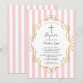 Roze en gouden Lijst meisjes Baptisme Kaart (Voorkant / Achterkant)