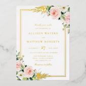 roze en gouden lijst trouwfolie uitnodiging (Voorkant)