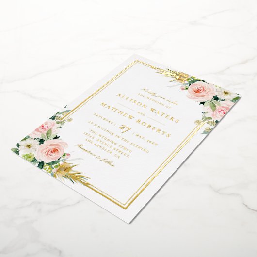 roze en gouden lijst trouwfolie uitnodiging (Gedraaid)
