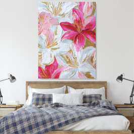 Roze en Gouden Lily Textuur Abstracte Wandkunst Canvas Afdruk