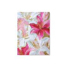 Roze en Gouden Lily Textuur Abstracte Wandkunst