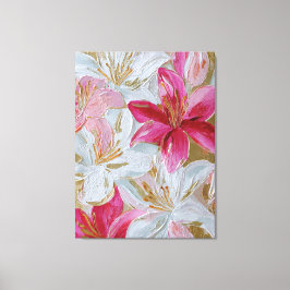 Roze en Gouden Lily Textuur Abstracte Wandkunst Canvas Afdruk