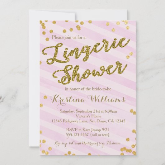 Roze en gouden lingerie bruids douche uitnodiging (Voorkant)