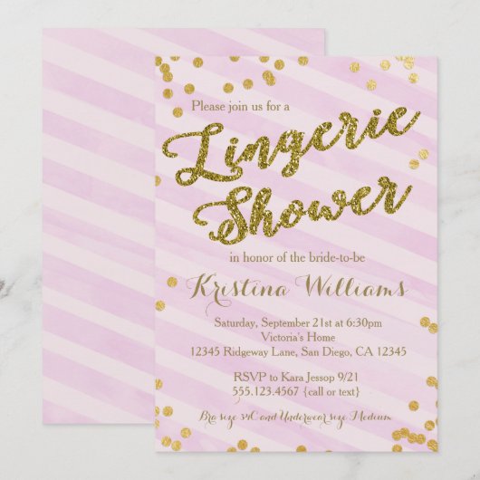 Roze en gouden lingerie bruids douche uitnodiging (Voorkant / Achterkant)