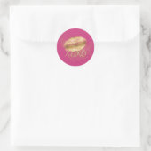 Roze en Gouden Lippen Kus Gouden Glitter XOXO Ronde Sticker (Tas)