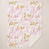 Roze en gouden LOVE Pattern Sherpa Blanket Sherpa Deken (Voorkant)