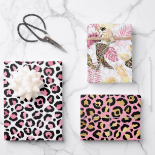 Roze en gouden luipaard inpakpapier vel