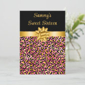 Roze en Gouden Luipaard Print Sweet Sixteen Kaart (Staand voorkant)