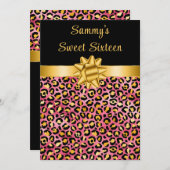 Roze en Gouden Luipaard Print Sweet Sixteen Kaart (Voorkant / Achterkant)
