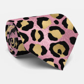 Roze en Gouden Luipaard Serie Design 15 Stropdas (Opgerold)