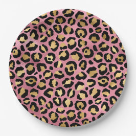 Roze en Gouden Luipaard Serie Ontwerp 15 Papieren Bordje