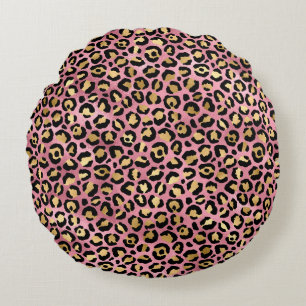 Roze en Gouden Luipaard Serie Ontwerp 15 Rond Kussen