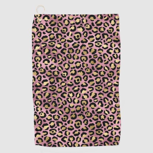 Roze en Gouden Luipaard Serieel Ontwerp 15 Golfhanddoek (Voorkant)