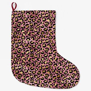 Roze en Gouden Luipaard Serieel Ontwerp 15 Grote Kerstsok