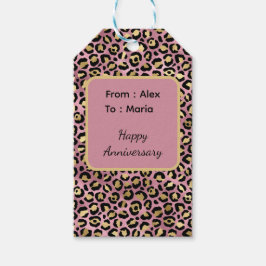 Roze en gouden luipaardprint cadeaulabel
