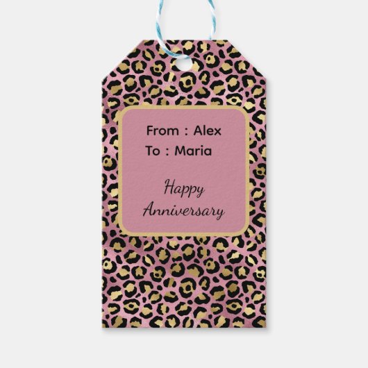 Roze en gouden luipaardprint cadeaulabel (Voorkant)