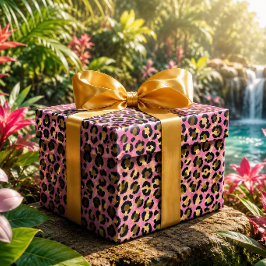 Roze en Gouden Luipaardprint Cadeaupapier