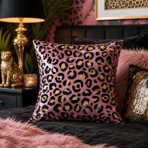 Roze en gouden luipaardprint dierenpatroon kussen