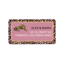 Roze en gouden luipaardprint etiket