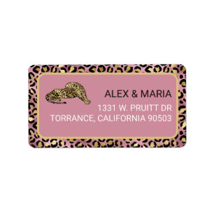 Roze en gouden luipaardprint etiket