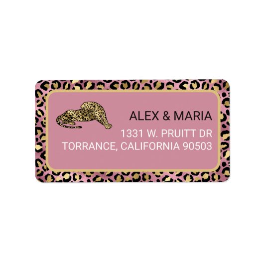 Roze en gouden luipaardprint etiket (Voorkant)