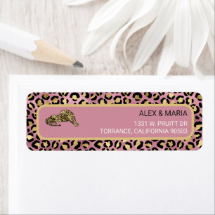 Roze en gouden luipaardprint etiket