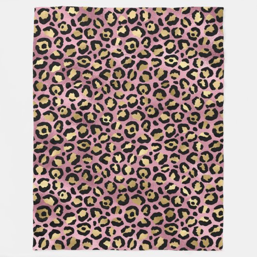 Roze en gouden luipaardprint fleece deken (Voorkant)