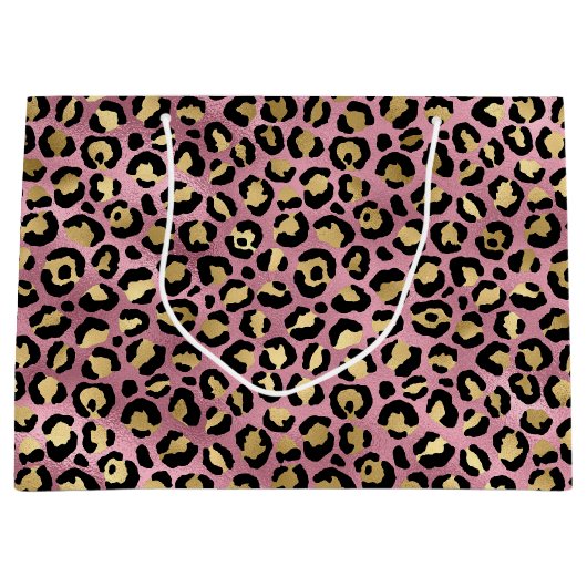 Roze en gouden luipaardprint groot cadeauzakje (Voorkant)