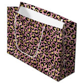 Roze en gouden luipaardprint groot cadeauzakje (Voorkant Gekanteld)