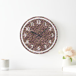 Roze en gouden luipaardprint grote klok
