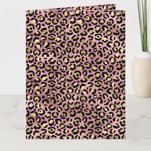 Roze en gouden luipaardprint kaart (Voorkant)