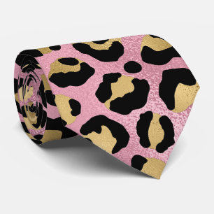Roze en Gouden Luipaardprint Stropdas