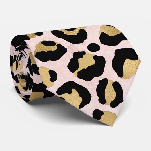 Roze en Gouden Luipaardprint Stropdas (Opgerold)