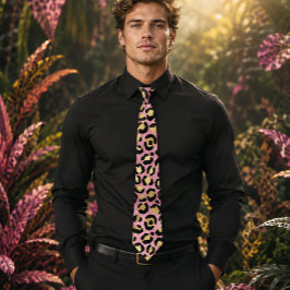 Roze en Gouden Luipaardprint Stropdas