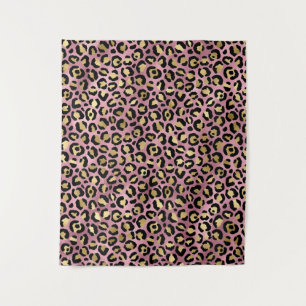 Roze en gouden luipaardprint wandkleed