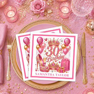 Roze En Gouden Luxe Glitter 30e Verjaardag Servett Servet