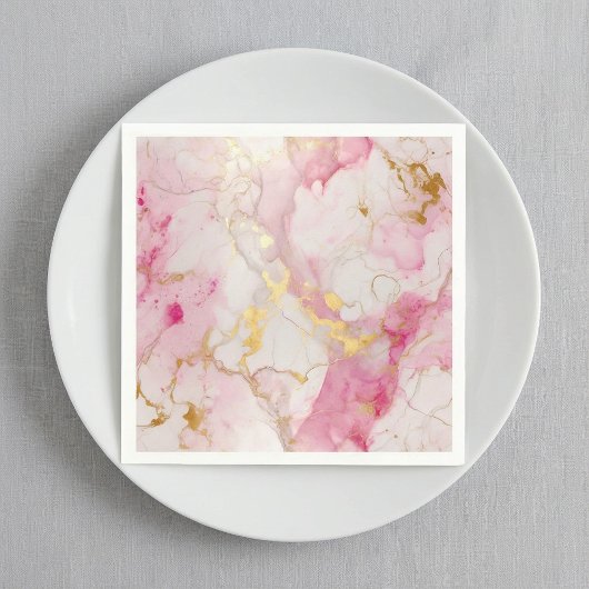 Roze en gouden luxe marmer effect Napkins Servet