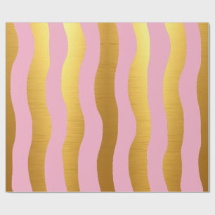 Roze en gouden luxe moderne strepen cadeaupapier