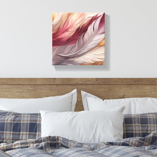 Roze en gouden luxe veren patroon canvas afdruk (Insitu (Slaapkamer))